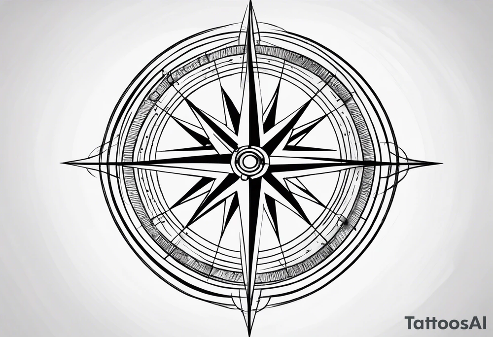 simple basic compass rose with long lines tattoo idea