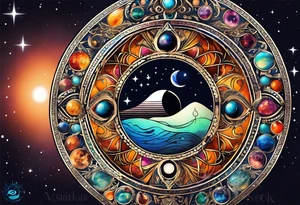 Astrology, Cancer, Natal Chart, symbolic, vision, yin yang, the moon, the sun, Uranus, Pluto, spiritual third eye, mystical armband tattoo idea