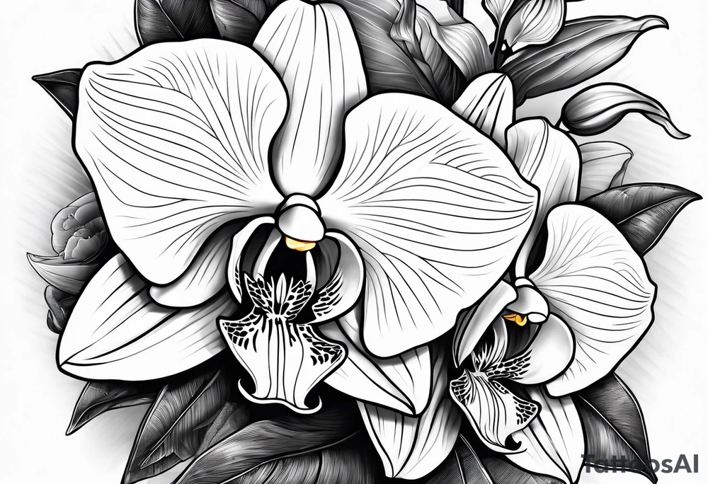 orchid, line art tattoo idea