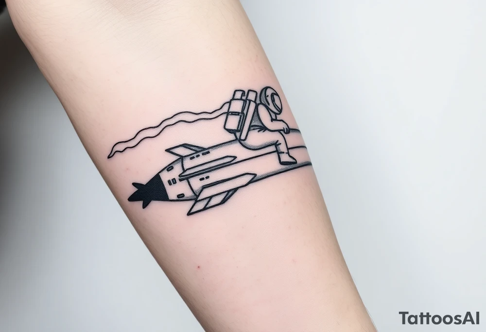 Rocket ship with smoke coming out the back with astronaut riding it tattoo idea