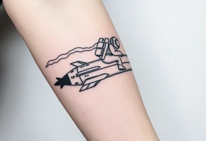 Rocket ship with smoke coming out the back with astronaut riding it tattoo idea