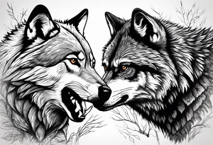fight between Wolf and raccoon
Background Woods tattoo idea
