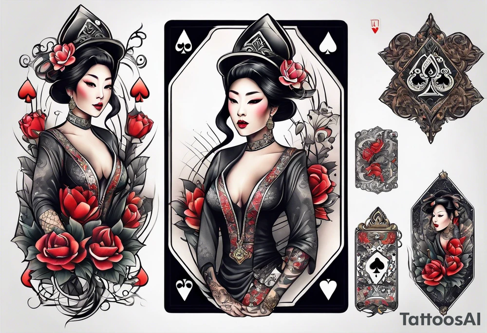 Asian Queen Of Spades tattoo sleeve tattoo idea