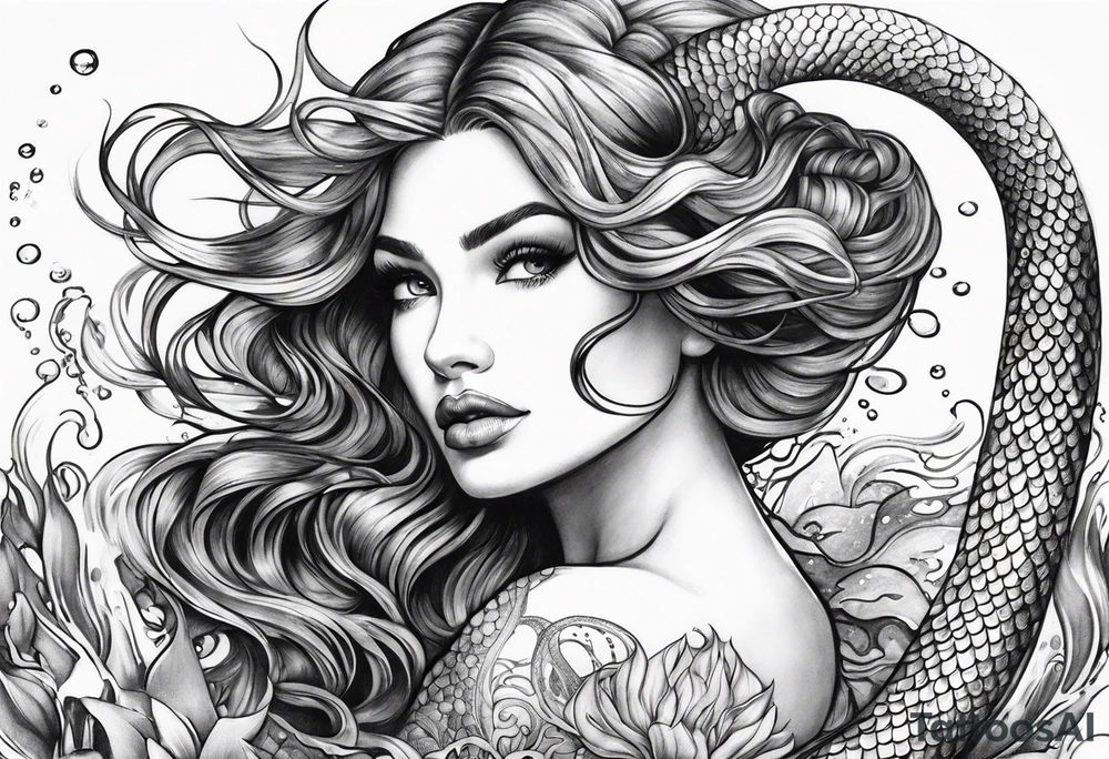 underwater, flowing serpent tail mermaid tattoo idea