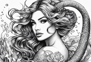 underwater, flowing serpent tail mermaid tattoo idea