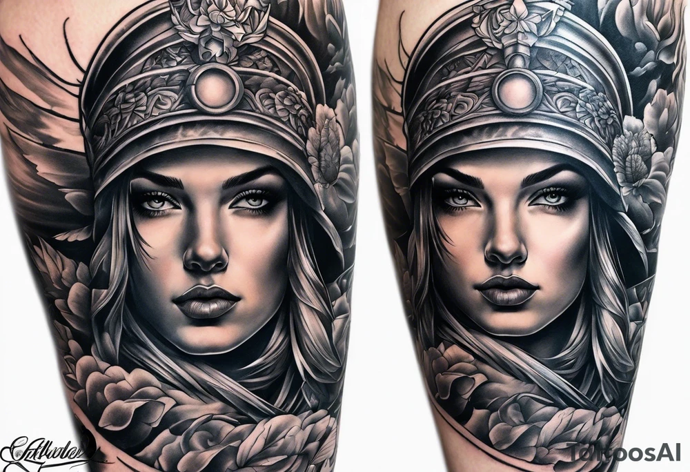sleeve tattoo - courage, wisdom, temperance, justice tattoo idea