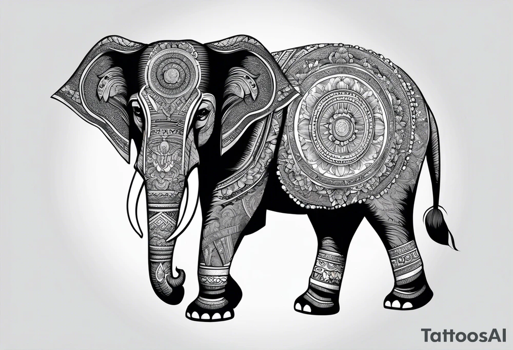 A Thai style design that is round and with an Asian elephant in the middle. The elephant is only the head of the elephant facing in the middle tattoo idea