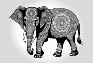 A Thai style design that is round and with an Asian elephant in the middle. The elephant is only the head of the elephant facing in the middle tattoo idea
