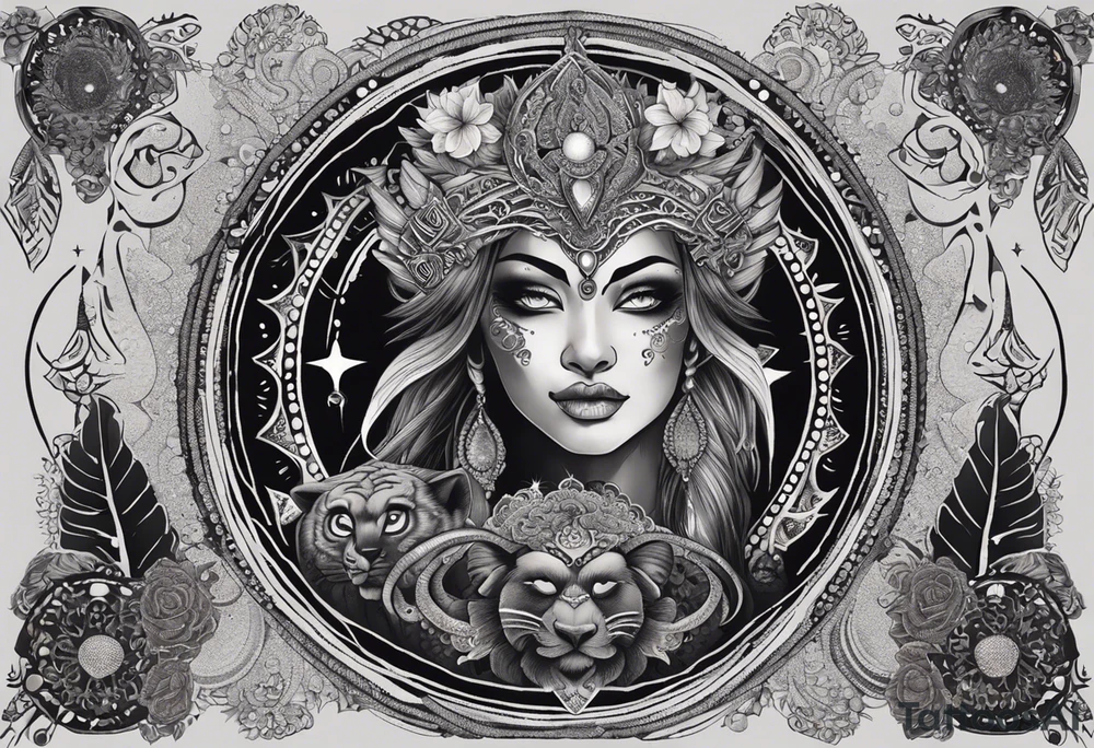 black kali, goddess pirate, alien, angel, pachamama, valkrye, warrior, flying, skull, lotus azul, wing, eagle, zenza resonance, stars, 5D, anahata chakra, death, durga, riding on a tiger, flying lady, kundalini, chest tatoo, samuri, rebel,serpent tattoo idea