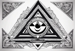 Om symbol with third eye and pyramids tattoo idea