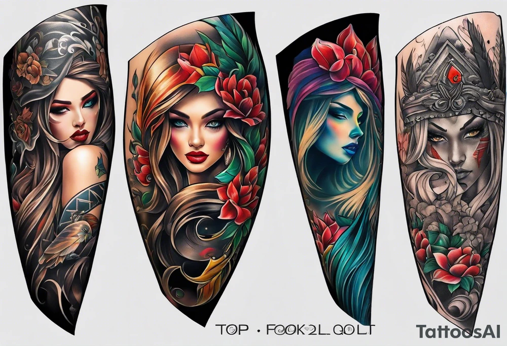 Full leg tattoo from hip to foot, straight drawing tattoo idea
