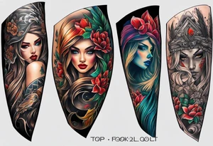 Full leg tattoo from hip to foot, straight drawing tattoo idea