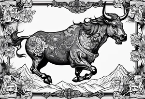 Skeleton riding bull tattoo idea