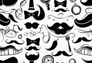 a simple outline of a tooth, white and shiny, with a monocle and mustache tattoo idea