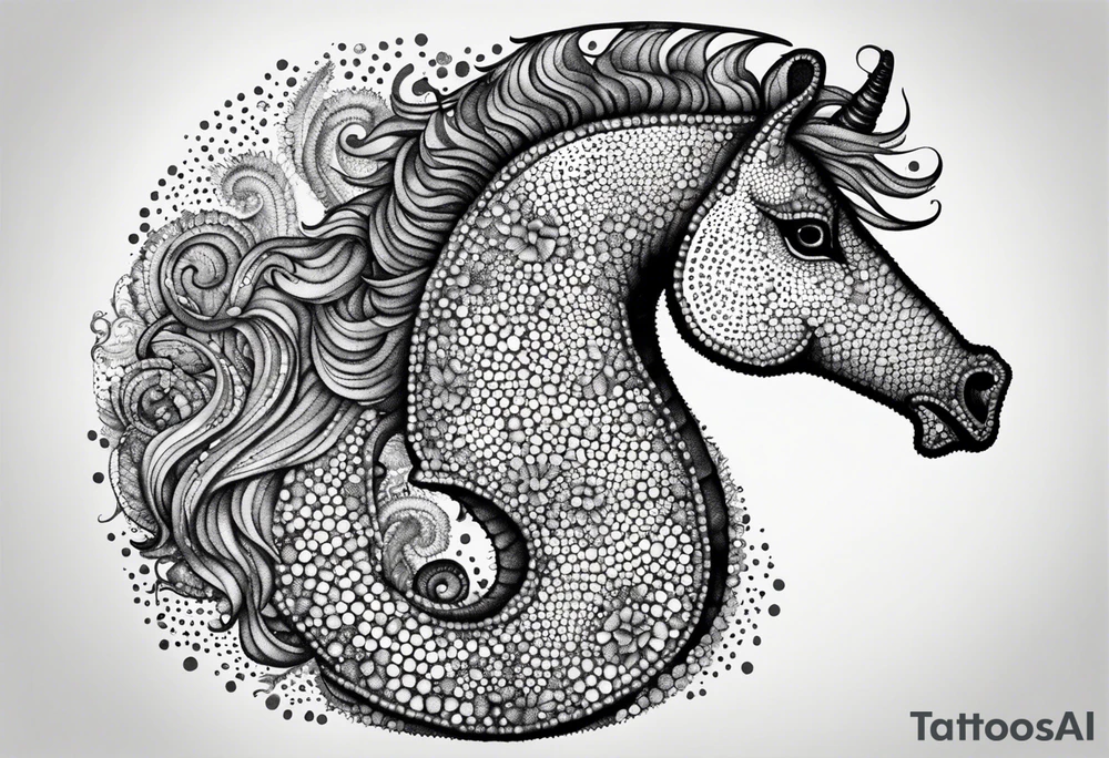 Seahorse made with drag pointillism tattoo idea