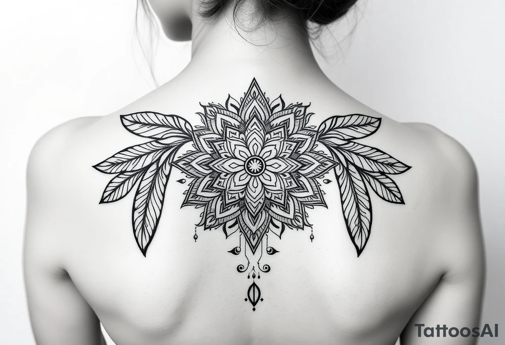 spiritual feathers ornamental mandala shaman tattoo idea