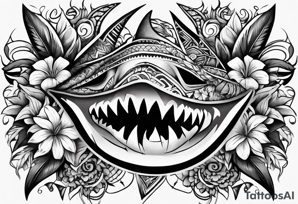 Fijian shark teeth and flower forearm tattoo idea