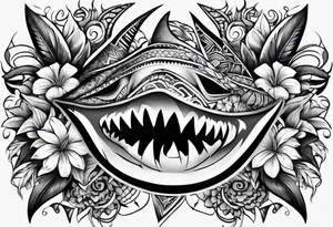 Fijian shark teeth and flower forearm tattoo idea