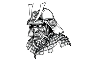 Samurai helmet tattoo design, Japanese traditional style, black ink, detailed armor, ornamental patterns, bold linework, sketch style, centered, forearm tattoo design tattoo idea