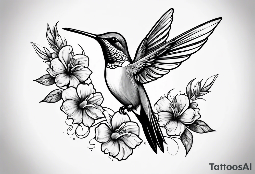 hummingbird and flowers tattoo idea
