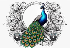 Peacock surrounded by music tattoo idea