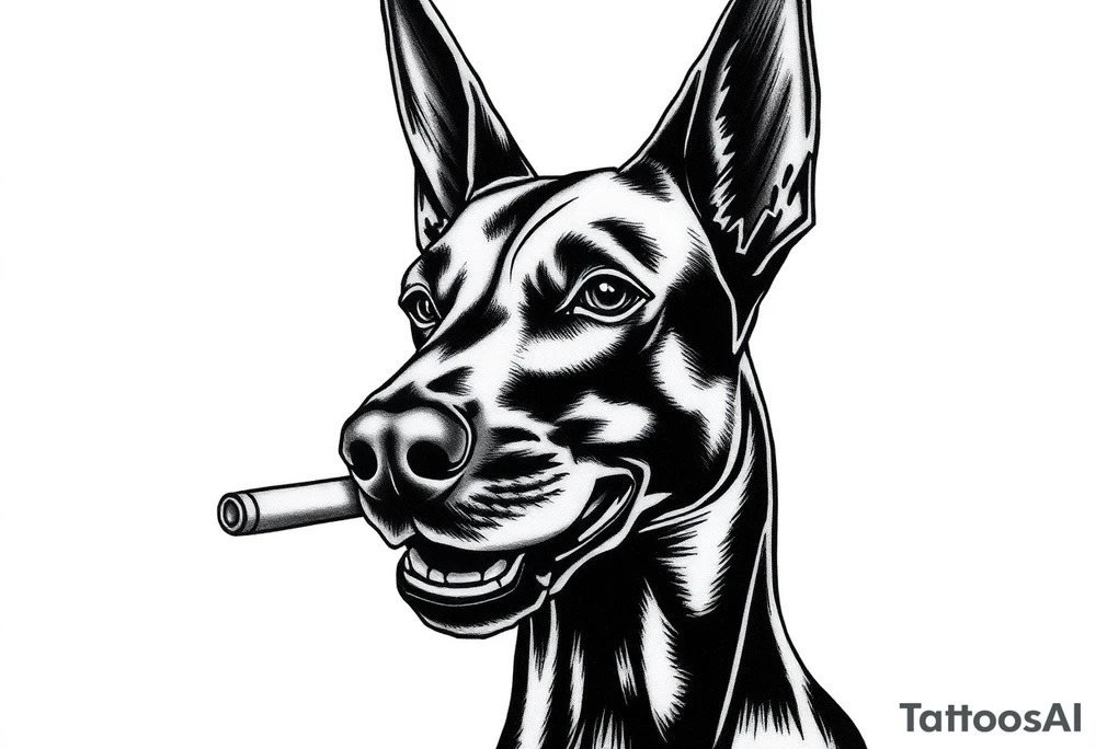 Doberman with a ciggaret in mouth with a gun tattoo idea