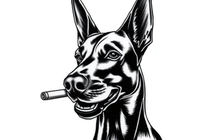 Doberman with a ciggaret in mouth with a gun tattoo idea