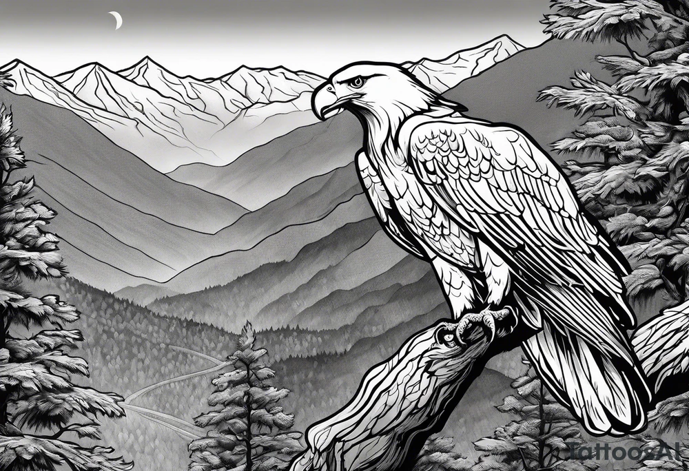 Eagle searching for a White Dove on a tree limb in the mountains tattoo idea Eagle searching for a White Dove on a tree limb in the mountains tattoo idea
