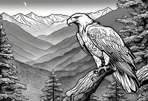 Eagle searching for a White Dove on a tree limb in the mountains tattoo idea
