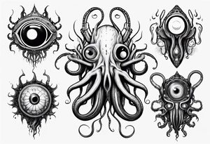 lovecraft theme with tentacle and eyes tattoo idea