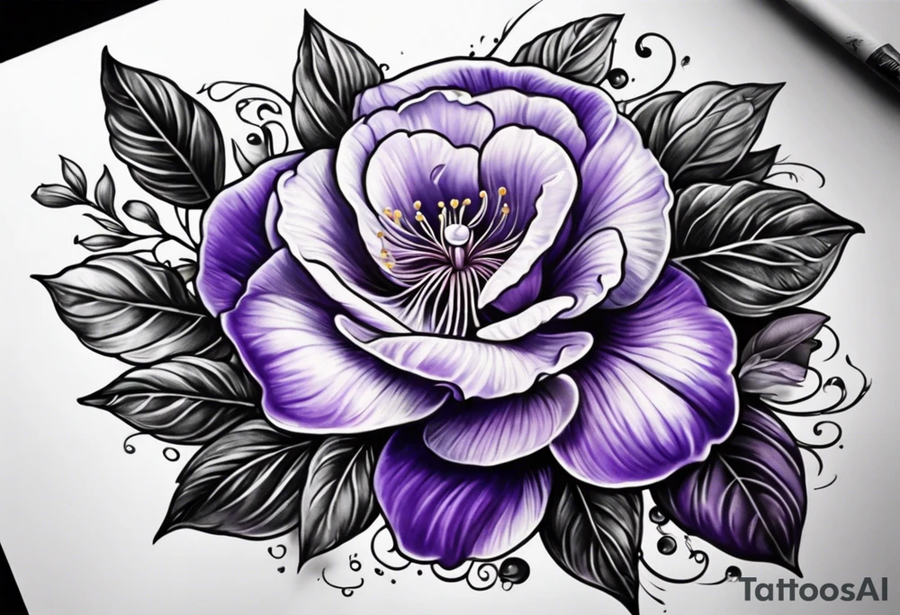 violet with greenery tattoo idea