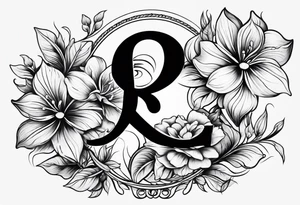 Initials R, E and J incorporated into a flower tattoo design tattoo idea