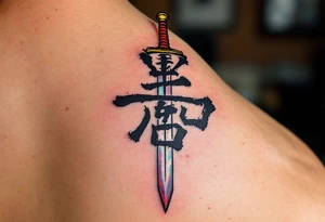 诚 (chéng, “honesty”) in clean black strokes with a sword represents truth and integrity. tattoo idea