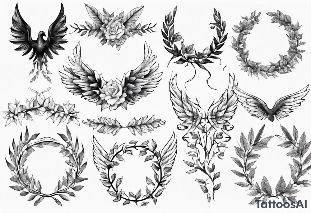 wreath leaves Wings tattoo idea