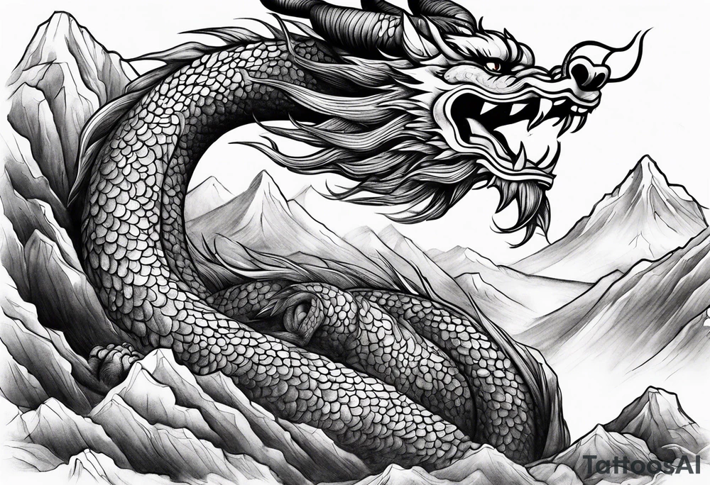 chinese dragon on a moutain tattoo idea