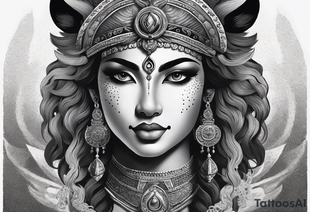 durga goddess, riding a tiger, kali, pirate, pachamama, tattoo idea