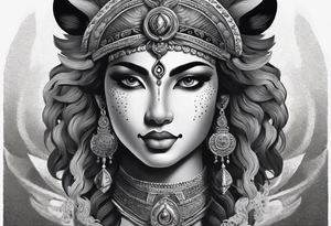 durga goddess, riding a tiger, kali, pirate, pachamama, tattoo idea