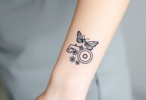 A small feminine tractor with  2 flowers on it and butterfly tattoo idea