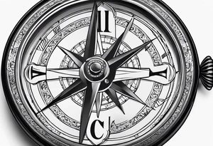 pocket compass opened with signature engraving on the top half inside tattoo idea