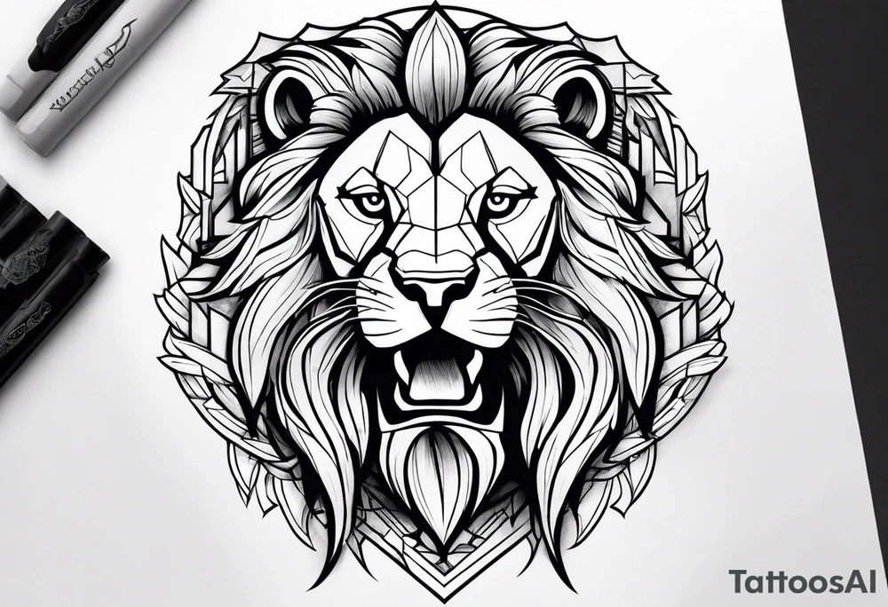 Lion, Greek god, spartan sleeve tattoo idea