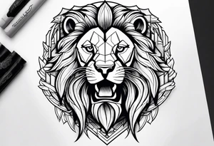 Lion, Greek god, spartan sleeve tattoo idea