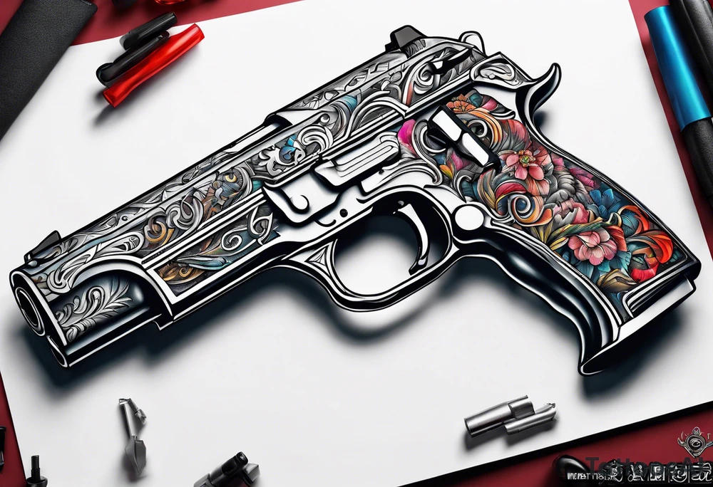 The letters AR with a pistol on each side tattoo idea