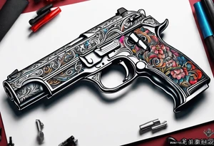 The letters AR with a pistol on each side tattoo idea