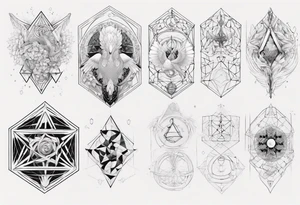 Sleeve for woman's arm sacred geometry Metatron's cube with phoenix tattoo idea