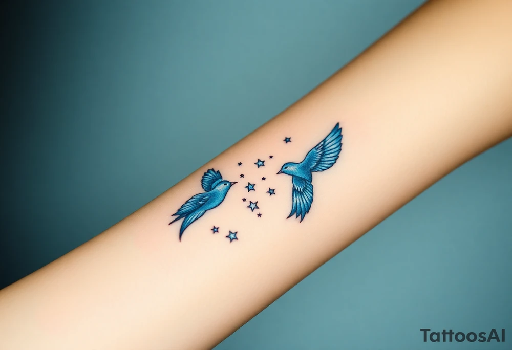 blue birds flying to the stars tattoo idea