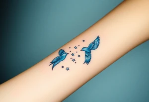 blue birds flying to the stars tattoo idea