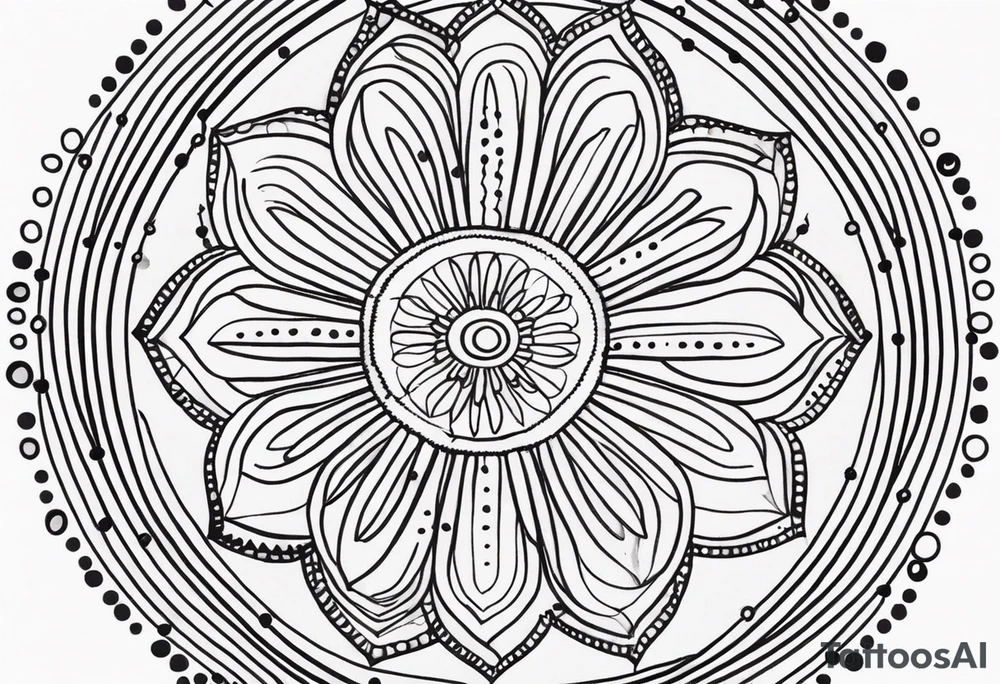 simple sunshine made of black dots with circles. mandala vibe without being a mandala tattoo idea