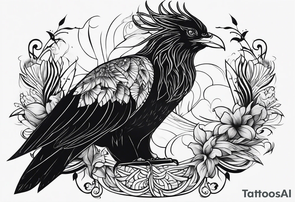 petit voilier et phoenix  minimaliste. trait de crayon. tattoo idea