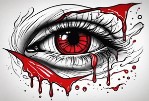 Bleeding tear flows to down from red eye sleeve tattoo design tattoo idea