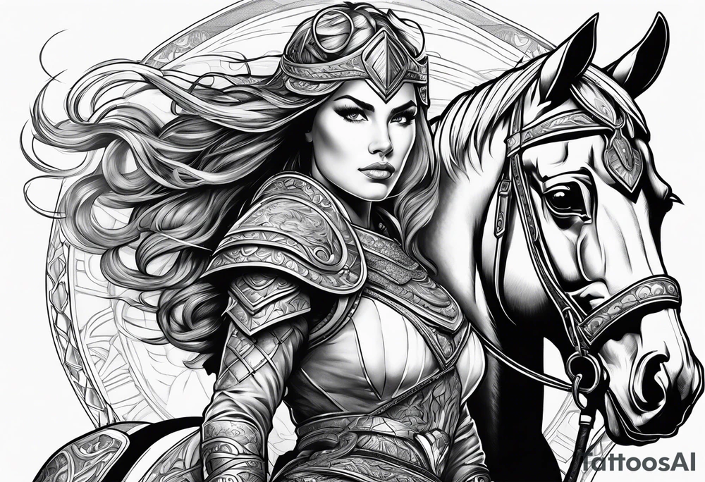 Valkyrie lady on hourse tattoo idea
